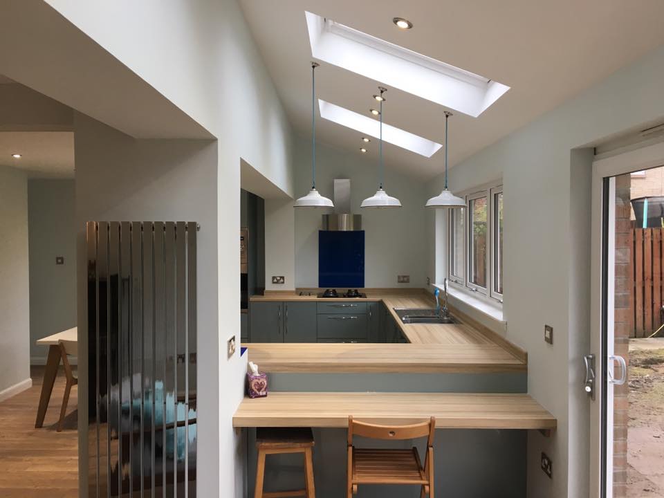 Single storey sunroom extension with removal of load bearing walls and installation of steel beam to create open plan living