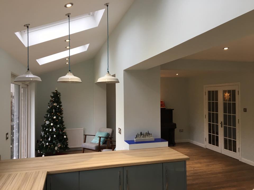 Single storey sunroom extension with removal of load bearing walls and installation of steel beam to create open plan living