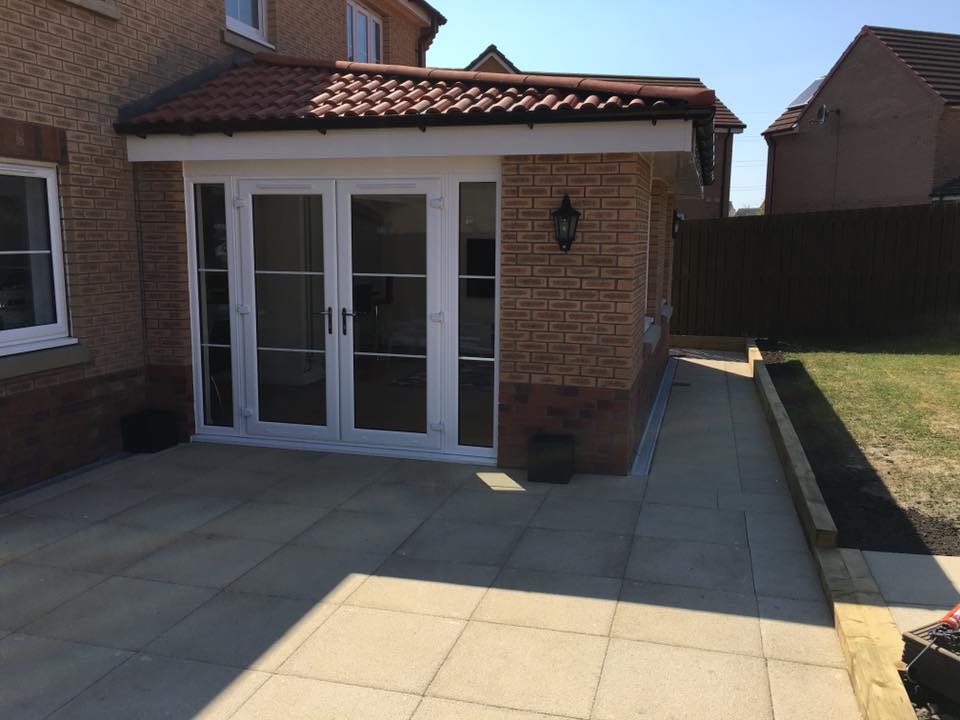 Single storey sunroom extension with removal of load bearing walls and installation of steel beam to create open plan living in Dunfermline